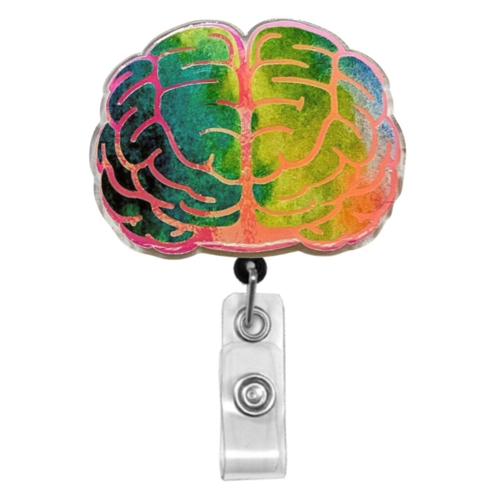 Rainbow Brain Badge Reel | Handmade ID Holder | Nurse Teacher Therapist Gift NWT
